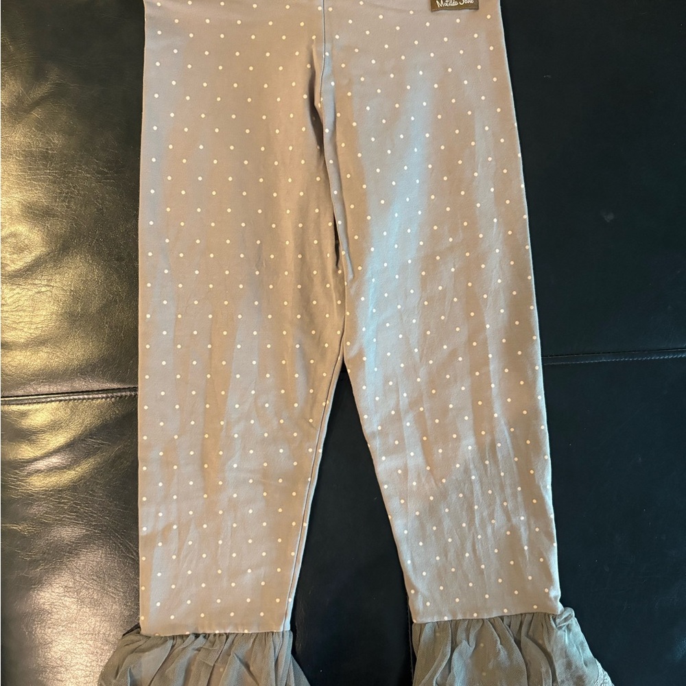 Matilda Jane Gray Polka Dot Ruffle Leggings - Size 14